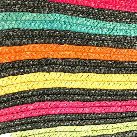 MAGID Multi Colored Striped Wheat Straw Double Wooden Handle Satchel - Picture 3 of 14